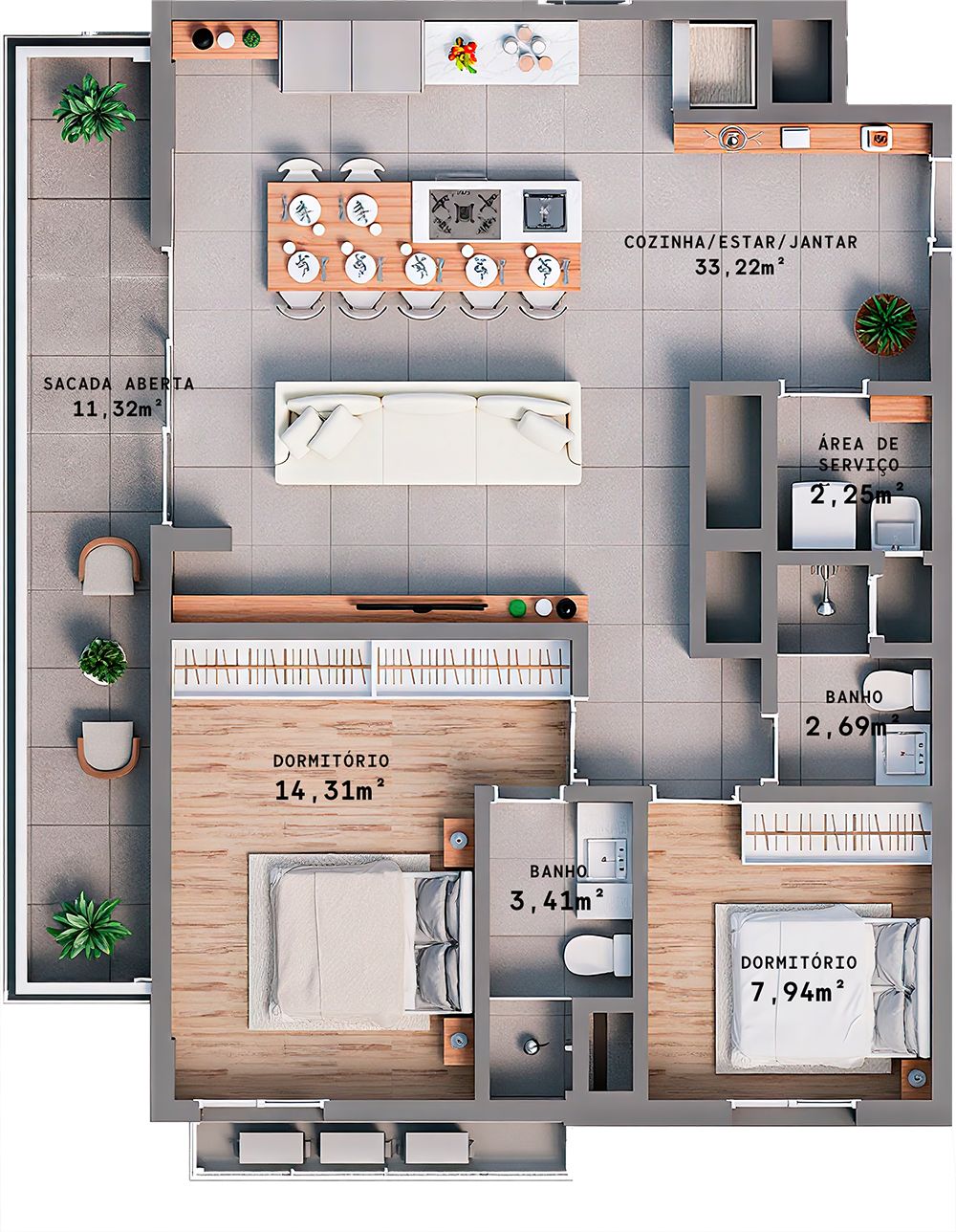 Apartamento 2 quartos sendo 1 suíte para venda no bairro Progresso  em Bento Gonçalves