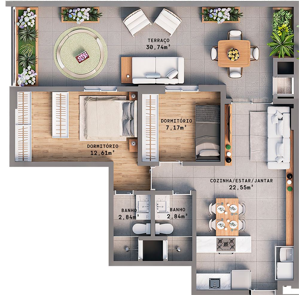 Apartamento 2 quartos sendo 1 suíte para venda no bairro Progresso  em Bento Gonçalves