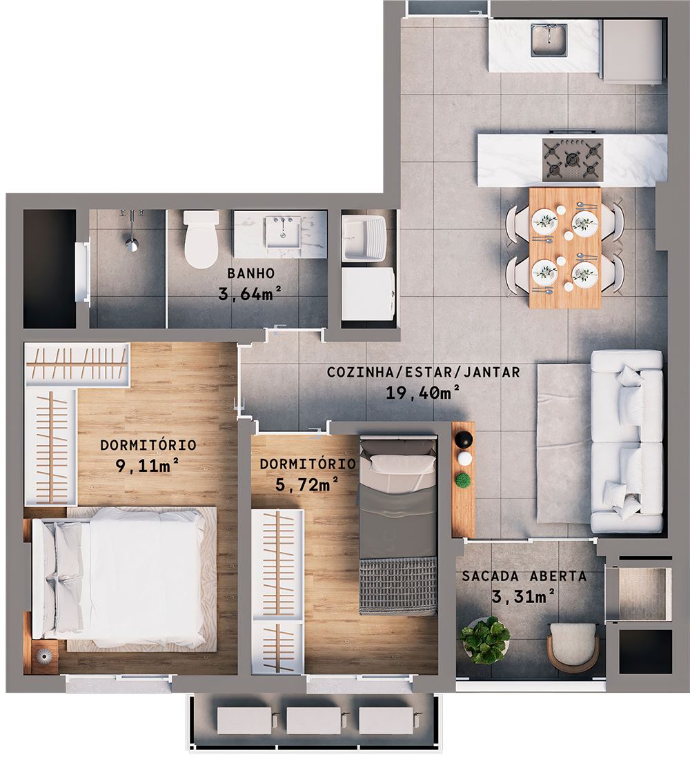 Apartamento 2 quartos sendo 1 suíte para venda no bairro Progresso  em Bento Gonçalves