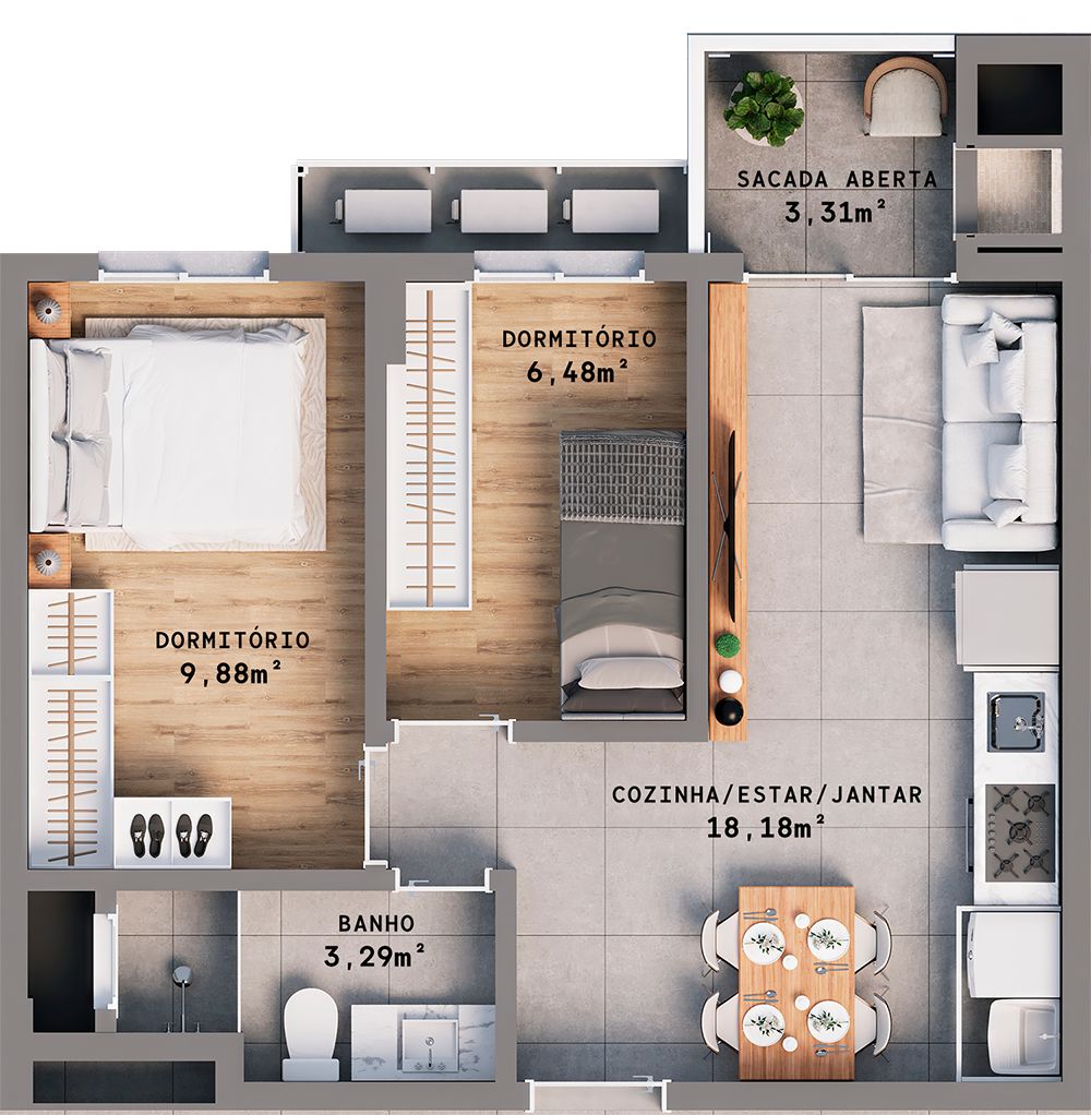 Apartamento 2 quartos sendo 1 suíte para venda no bairro Progresso  em Bento Gonçalves