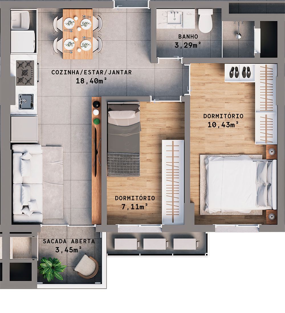 Apartamento 2 quartos sendo 1 suíte para venda no bairro Progresso  em Bento Gonçalves