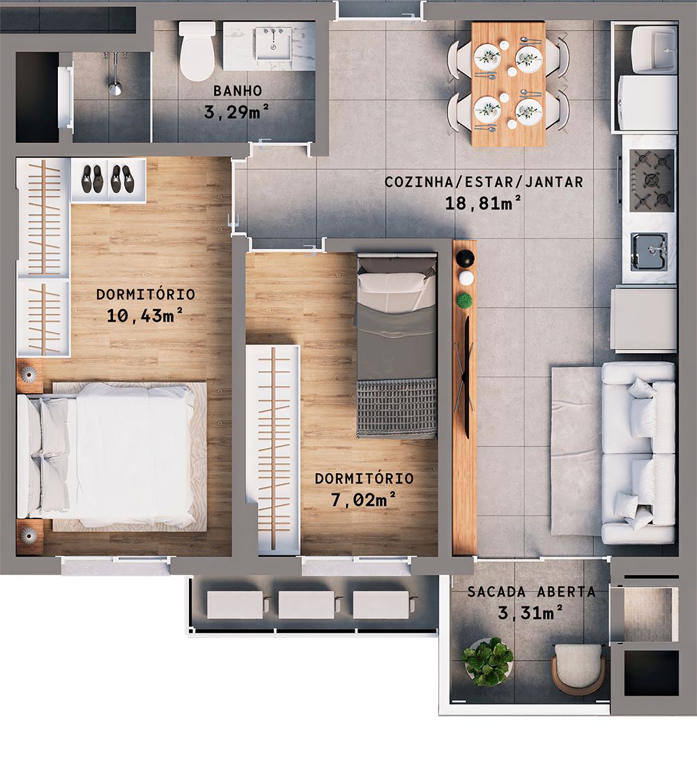 Apartamento 2 quartos sendo 1 suíte para venda no bairro Progresso  em Bento Gonçalves
