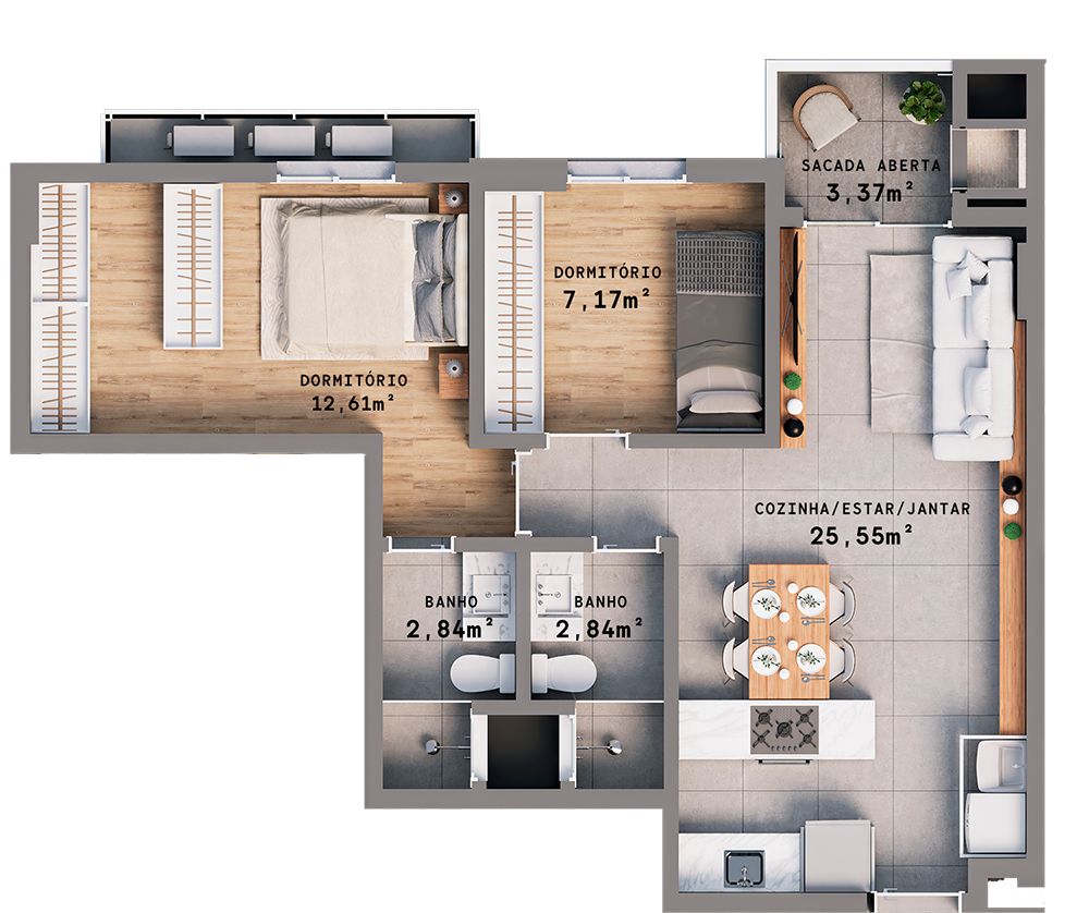 Apartamento 2 quartos sendo 1 suíte para venda no bairro Progresso  em Bento Gonçalves