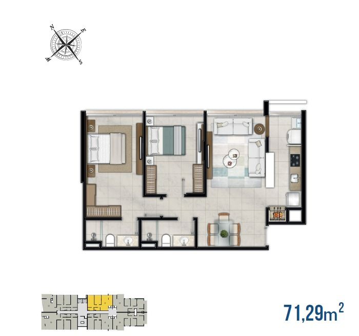 Apartamento 2 quartos sendo 1 suíte para venda no bairro Centro em Torres