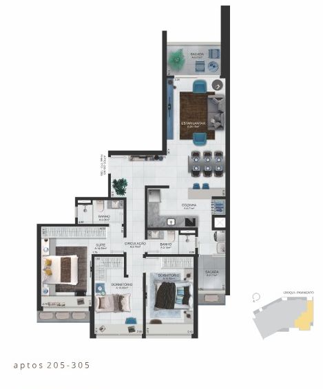 Apartamento 2 quartos sendo 1 suíte para venda no bairro Beira Mar em Torres